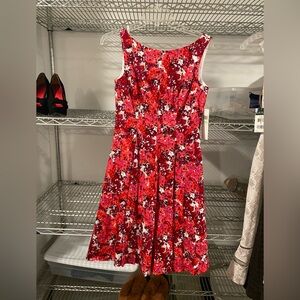 Maggy London Red and Pink Floral Midi Dress